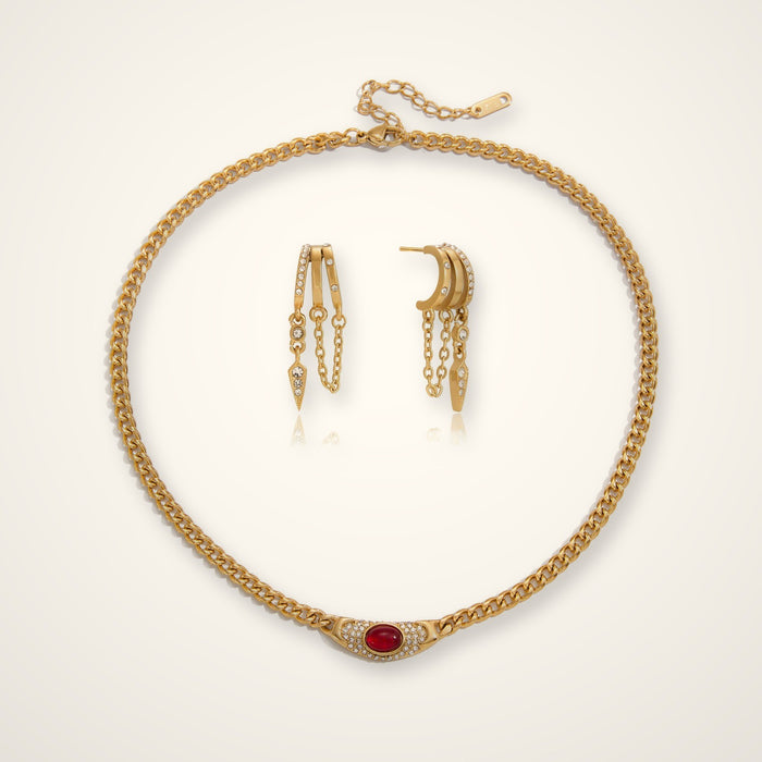 Alboran Gift Set — Crimson Halo Necklace & Crystal Huggies