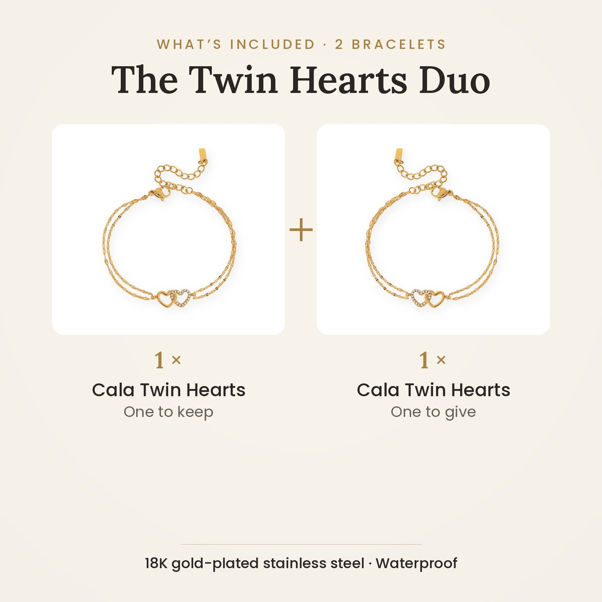 What is included in the Twin Hearts Duo: 2 bracelets, one to keep and one to give