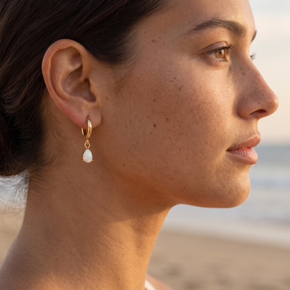 Asea Opal Teardrop Hoops — worn by model