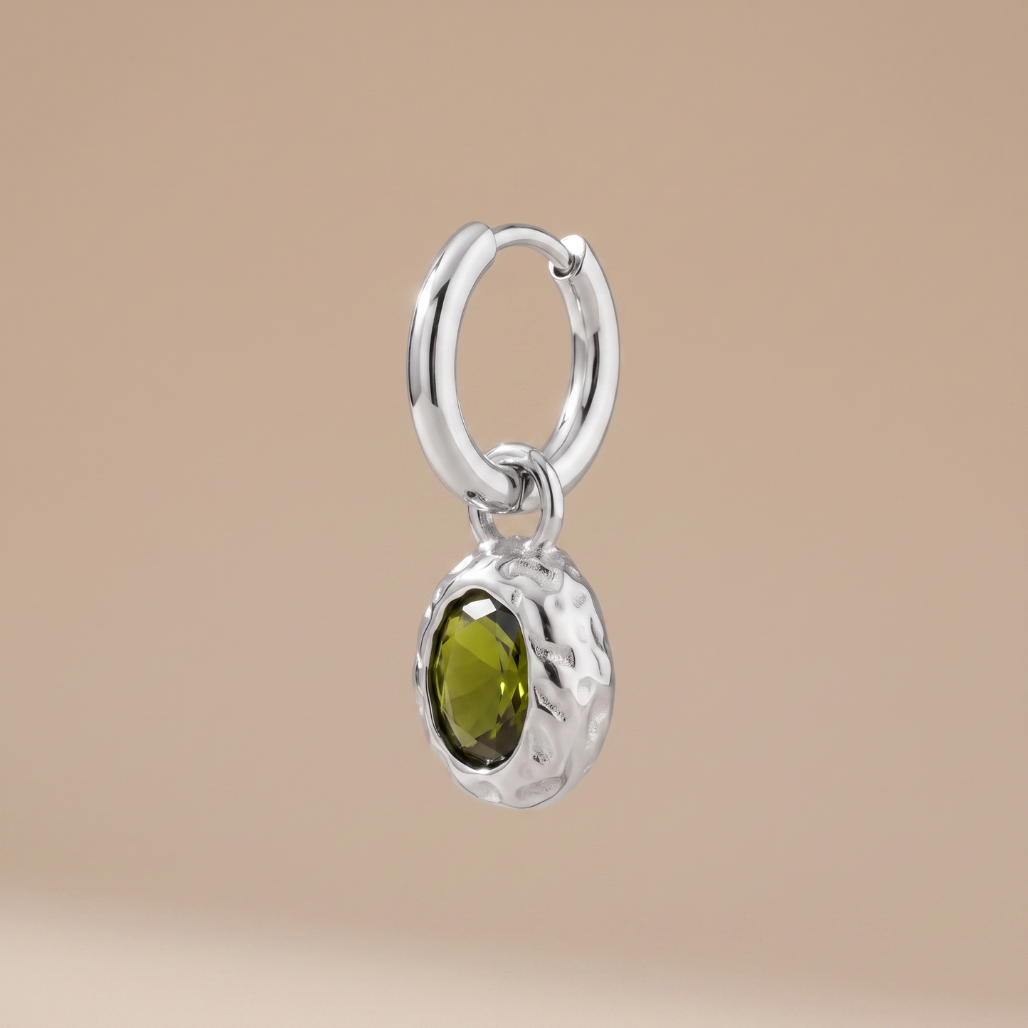 Asea Olive Drop Huggie Earrings — Silver color