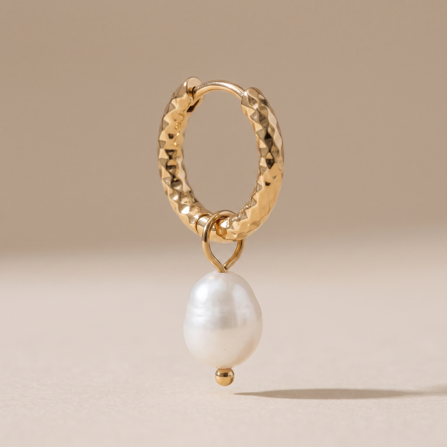 Asea Pearl & Hammered Hoop Earrings — close-up detail