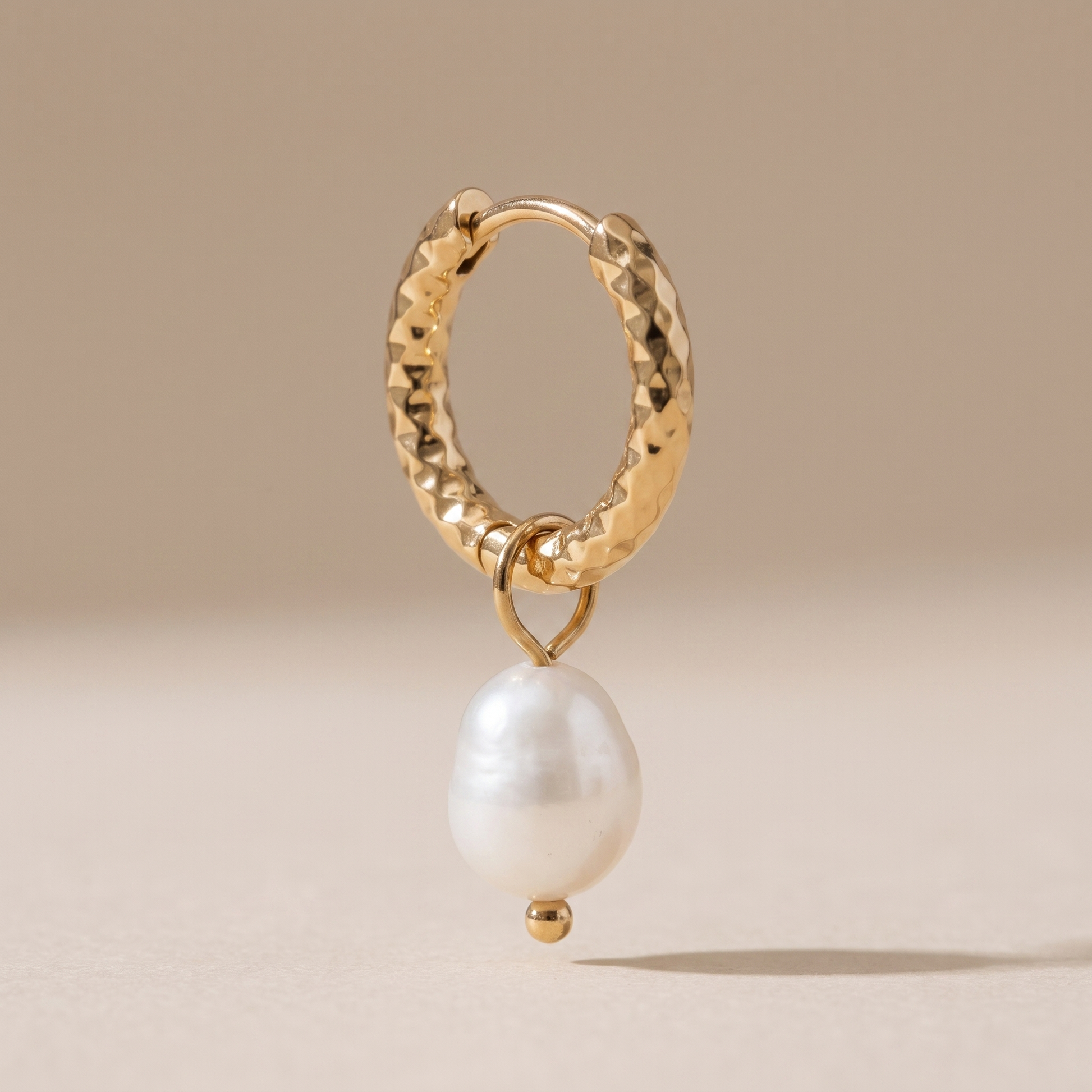 Asea Pearl & Hammered Hoop Earrings — close-up detail