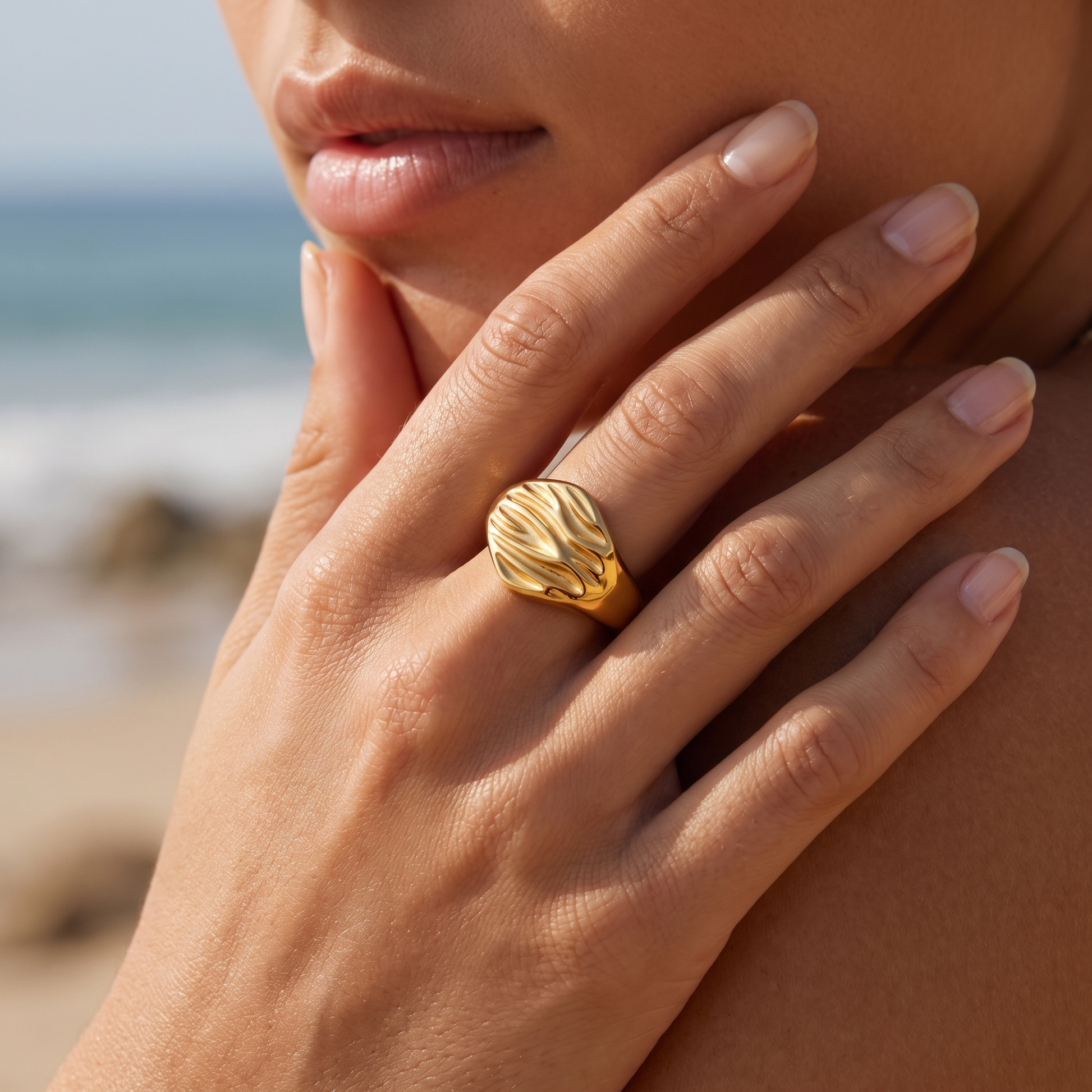 Asea Swell Band Ring — worn by model
