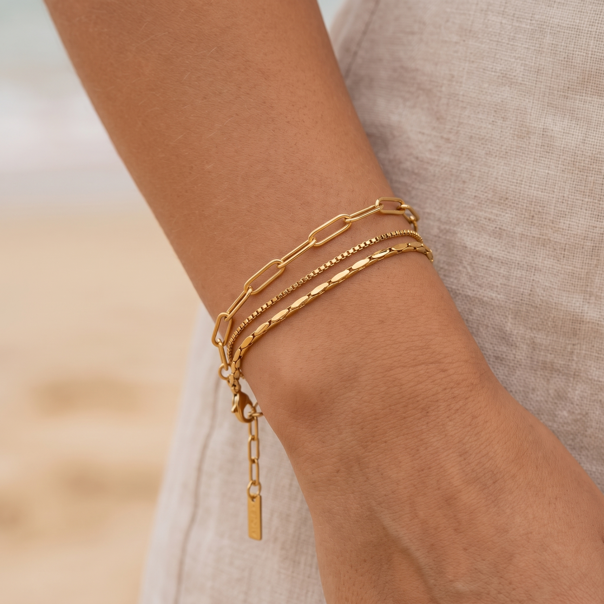 Asea Gold Triple-Layer Bracelet — worn by model