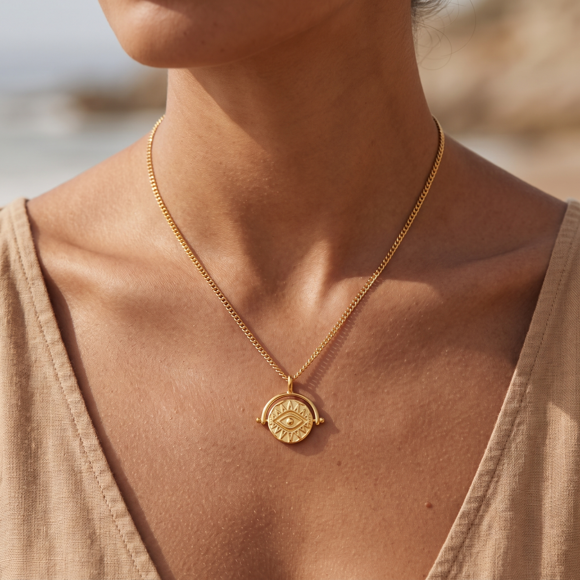 Asea Nerea Coin Necklace — worn by model