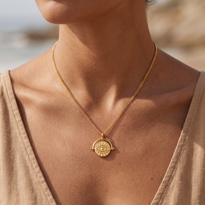 Asea Nerea Coin Necklace — worn by model