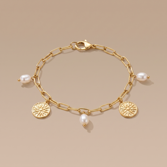 Asea Sun Charm Pearl Bracelet — front view