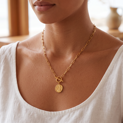 Asea Celeste Coin Necklace — worn by model