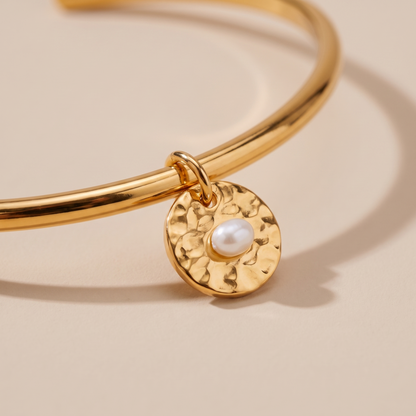 Asea Islet Hammered Pearl Bangle — close-up detail