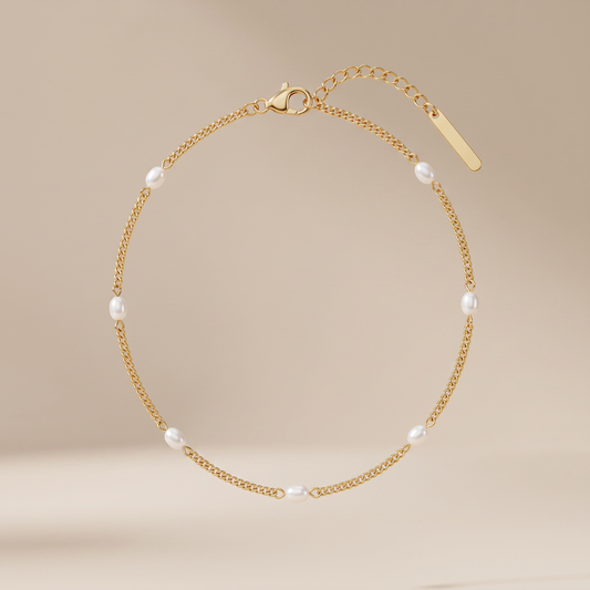 Asea Freshwater Pearl Chain Anklet — front view