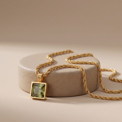 Asea Sage Green Stone Necklace — angle