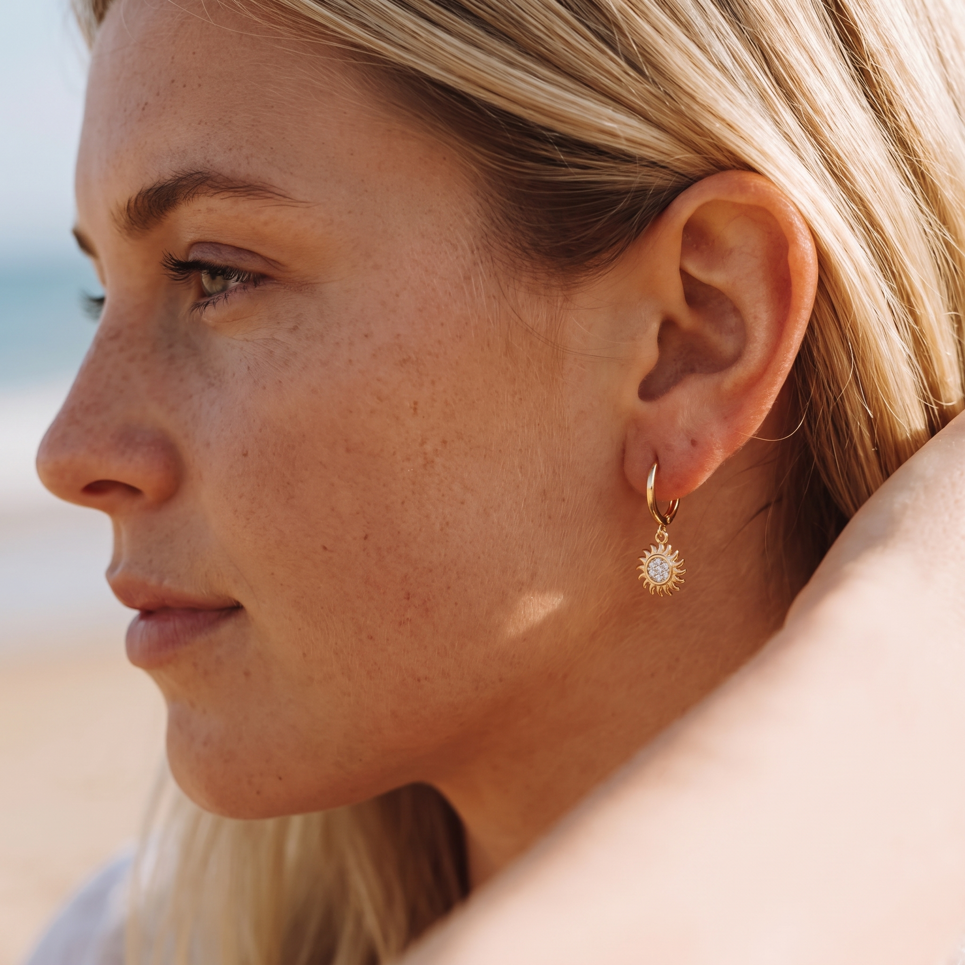 Asea Daybreak Sun Hoops — worn by model