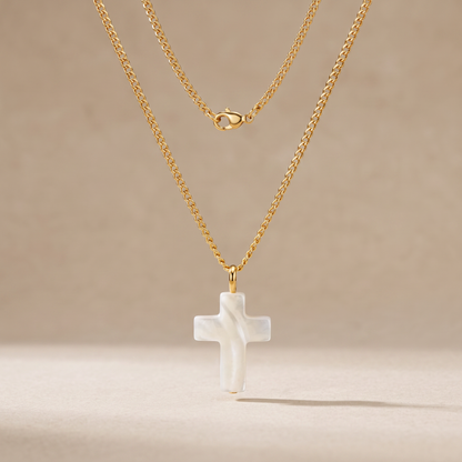 Asea Mother-of-Pearl Cross Pendant Necklace — front view
