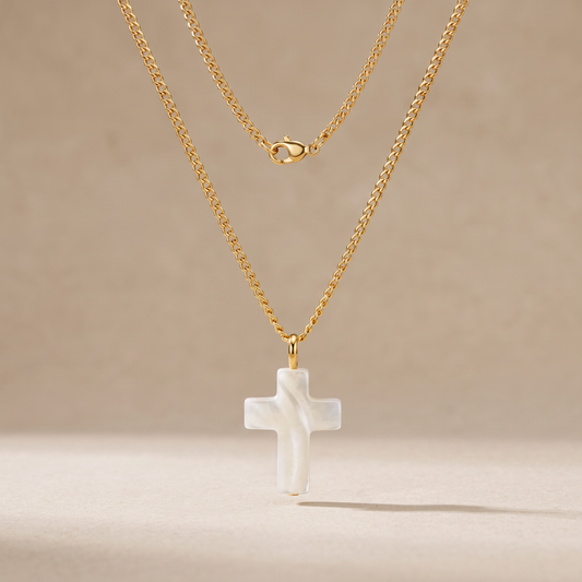 Asea Mother-of-Pearl Cross Pendant Necklace — front view