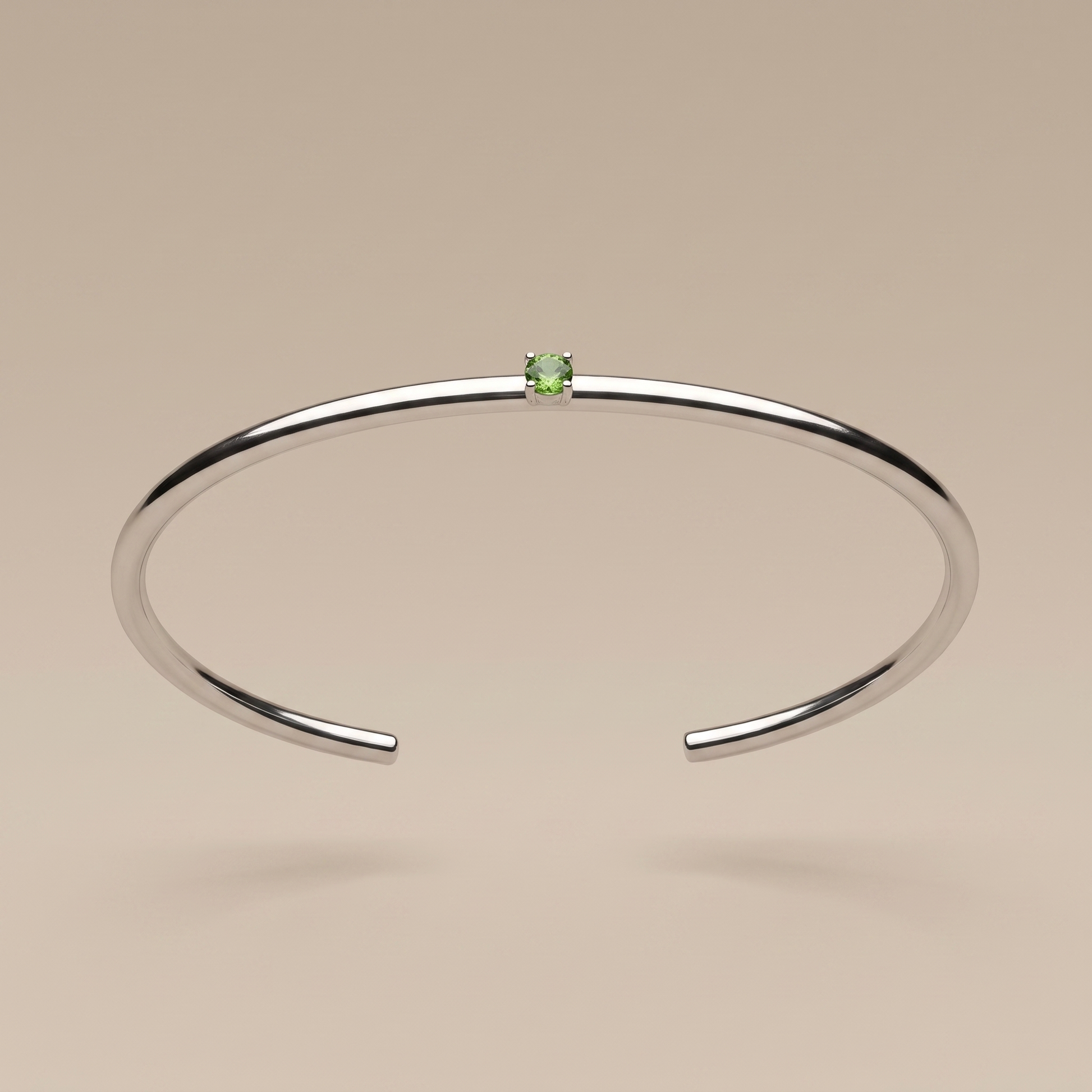 Asea Slim Emerald Stone Cuff — Silver Color