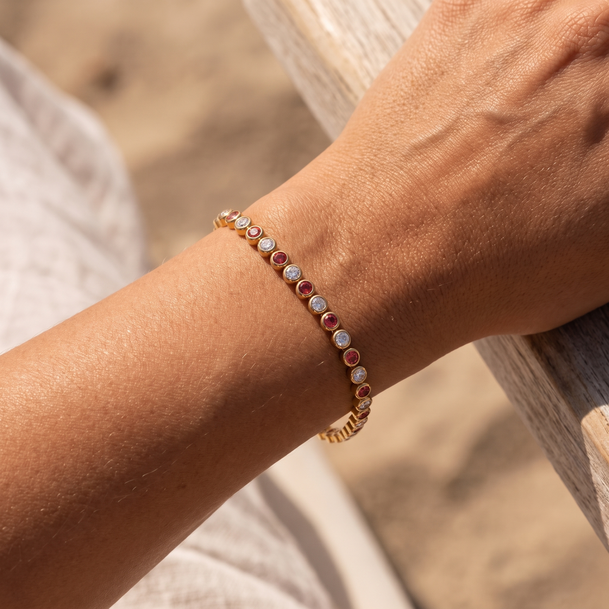 Asea Cherry Red Tennis Bracelet — worn by model