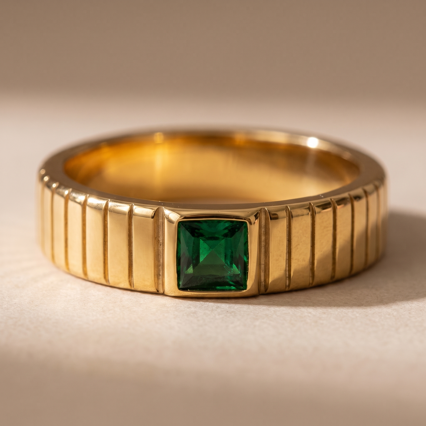 Asea Emerald Green Statement Ring — close-up detail