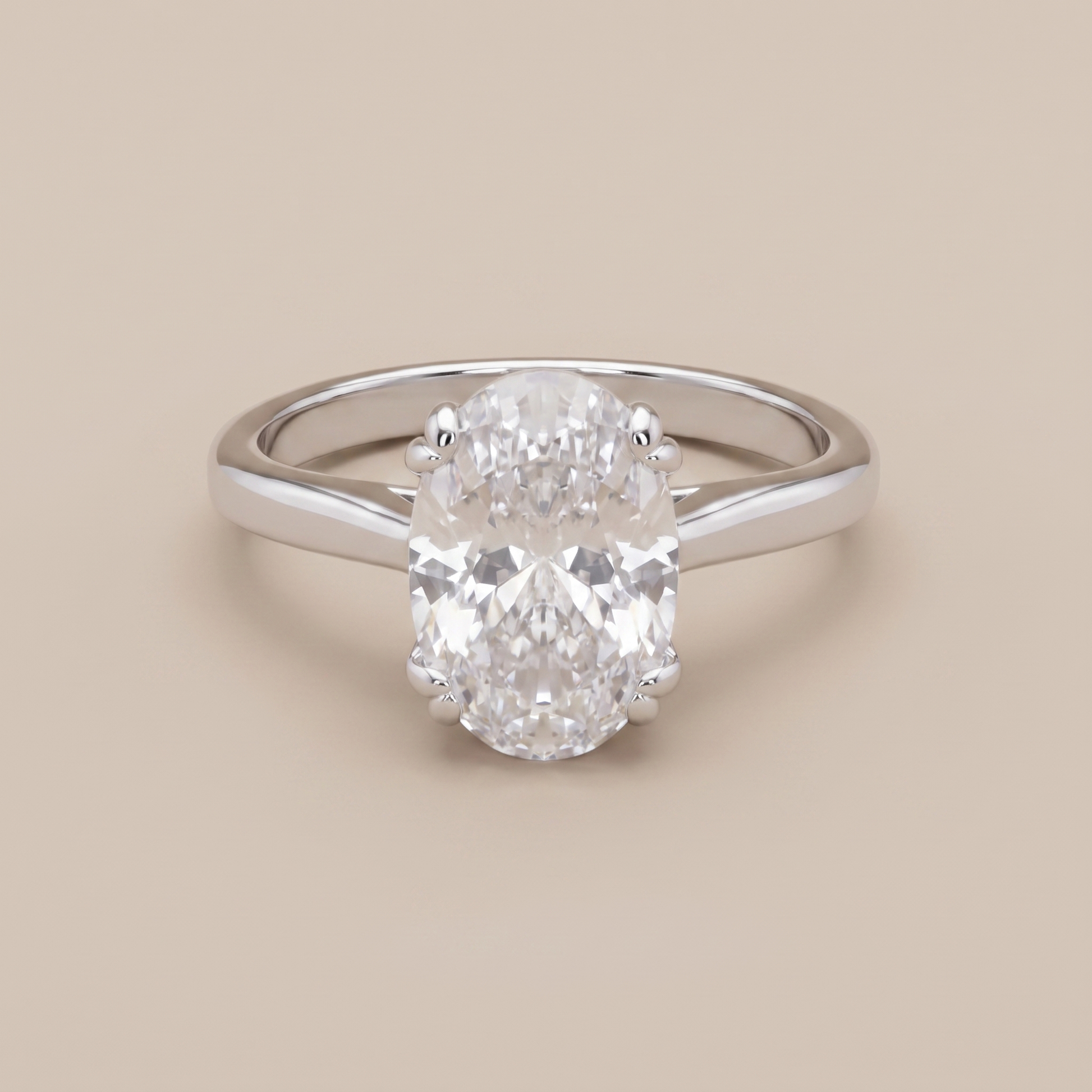 Asea Oval Cut Solitaire Ring — Silver Color