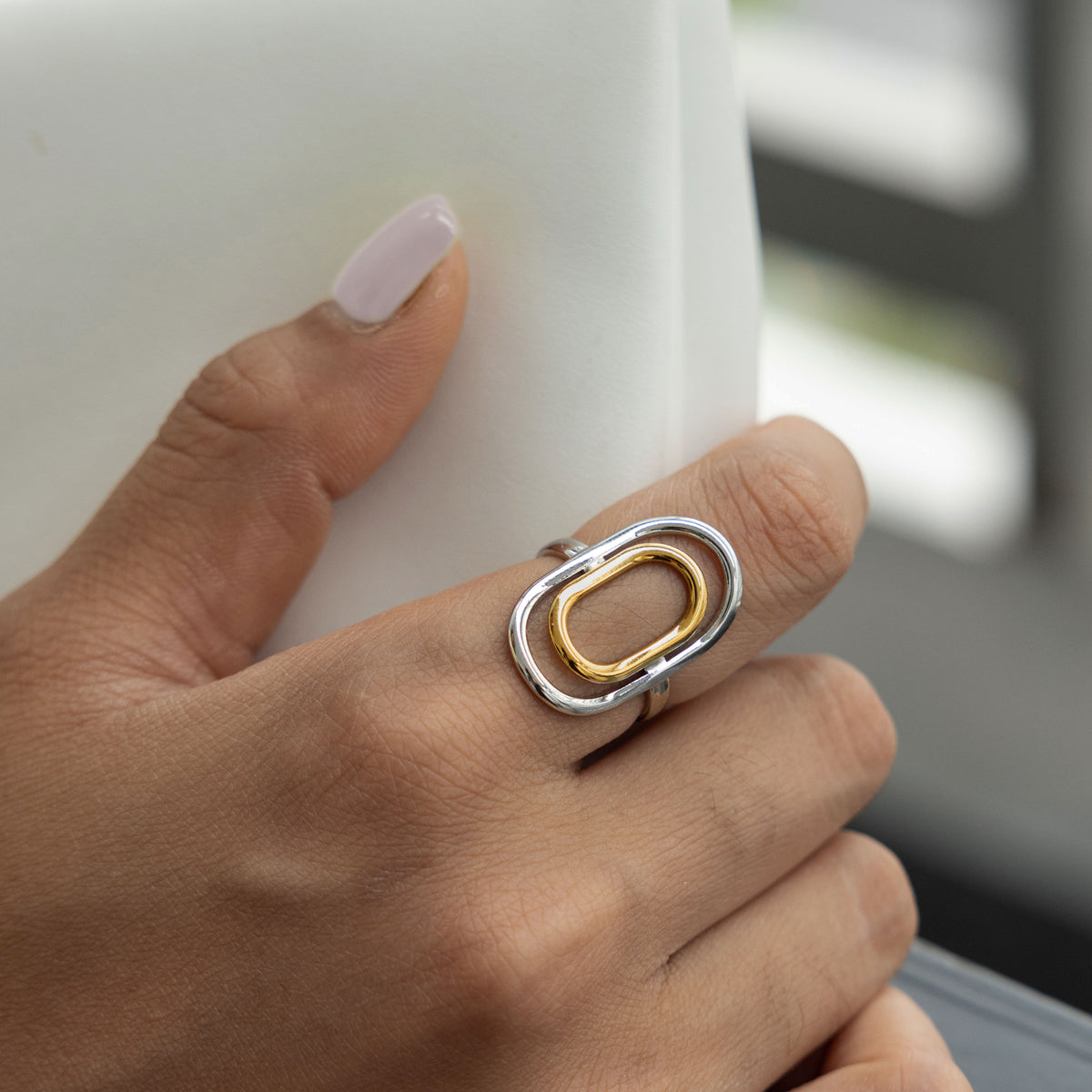 Solene Mixed-Metal Ellipse Ring