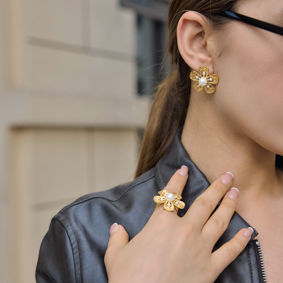 Marisol Hammered Floral Pearl Earrings