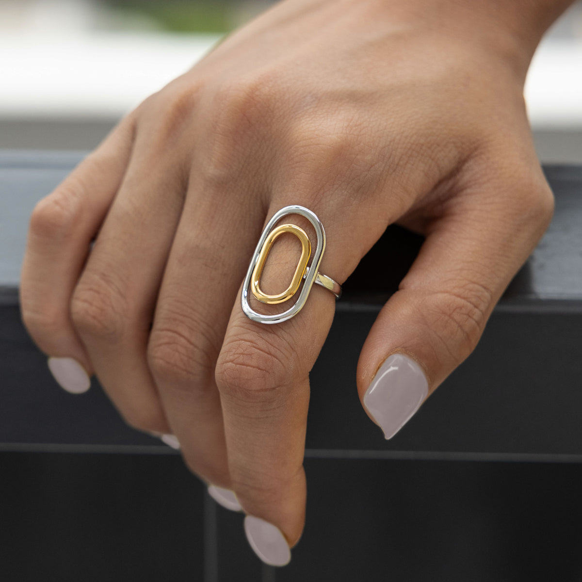 Solene Mixed-Metal Ellipse Ring