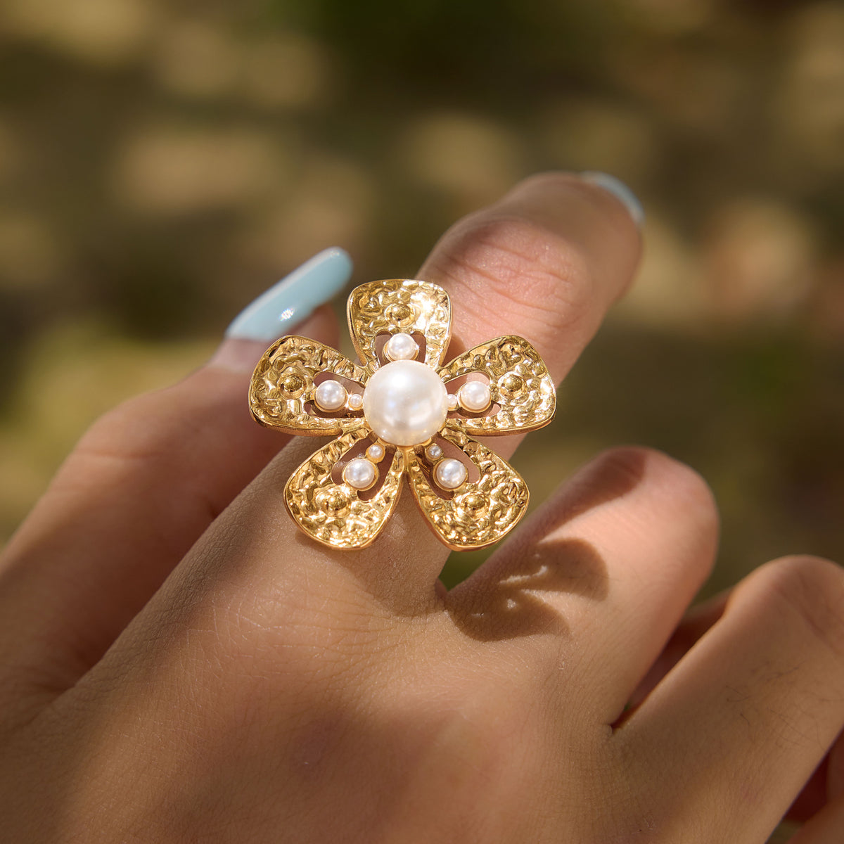 Marisol Hammered Floral Pearl Earrings