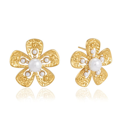 Marisol Hammered Floral Pearl Earrings