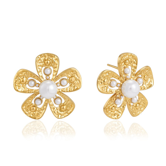 Marisol Hammered Floral Pearl Earrings