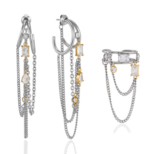 Marea Cascading Chain Hoop Earrings