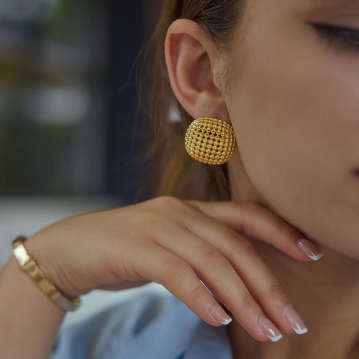 Seafoam Lattice Pillow Stud Earrings