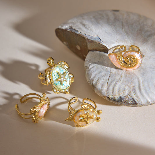 Tidepool Starfish Turtle Cuff Ring