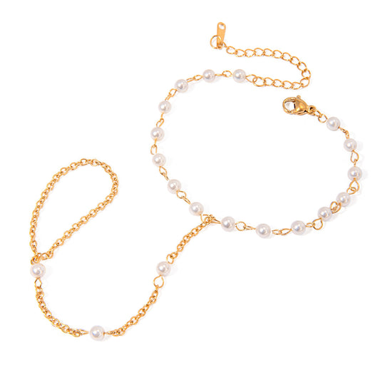 Marea Pearl Ring-Chain Bracelet