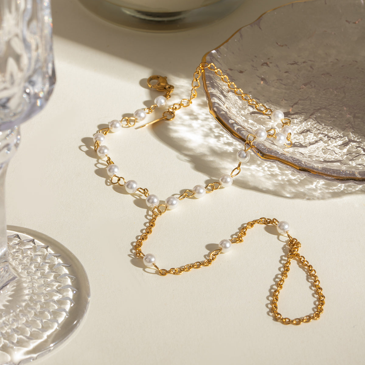 Marea Pearl Ring-Chain Bracelet