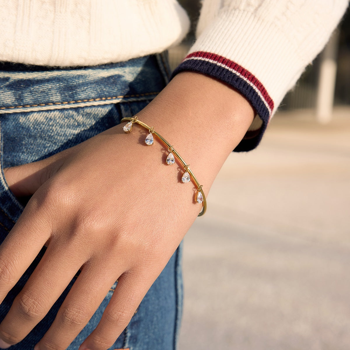 Marea Crystal Droplet Bangle Bracelet