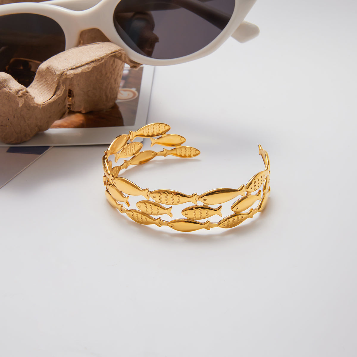 Tidewater Openwork Fish Bangle Bracelet