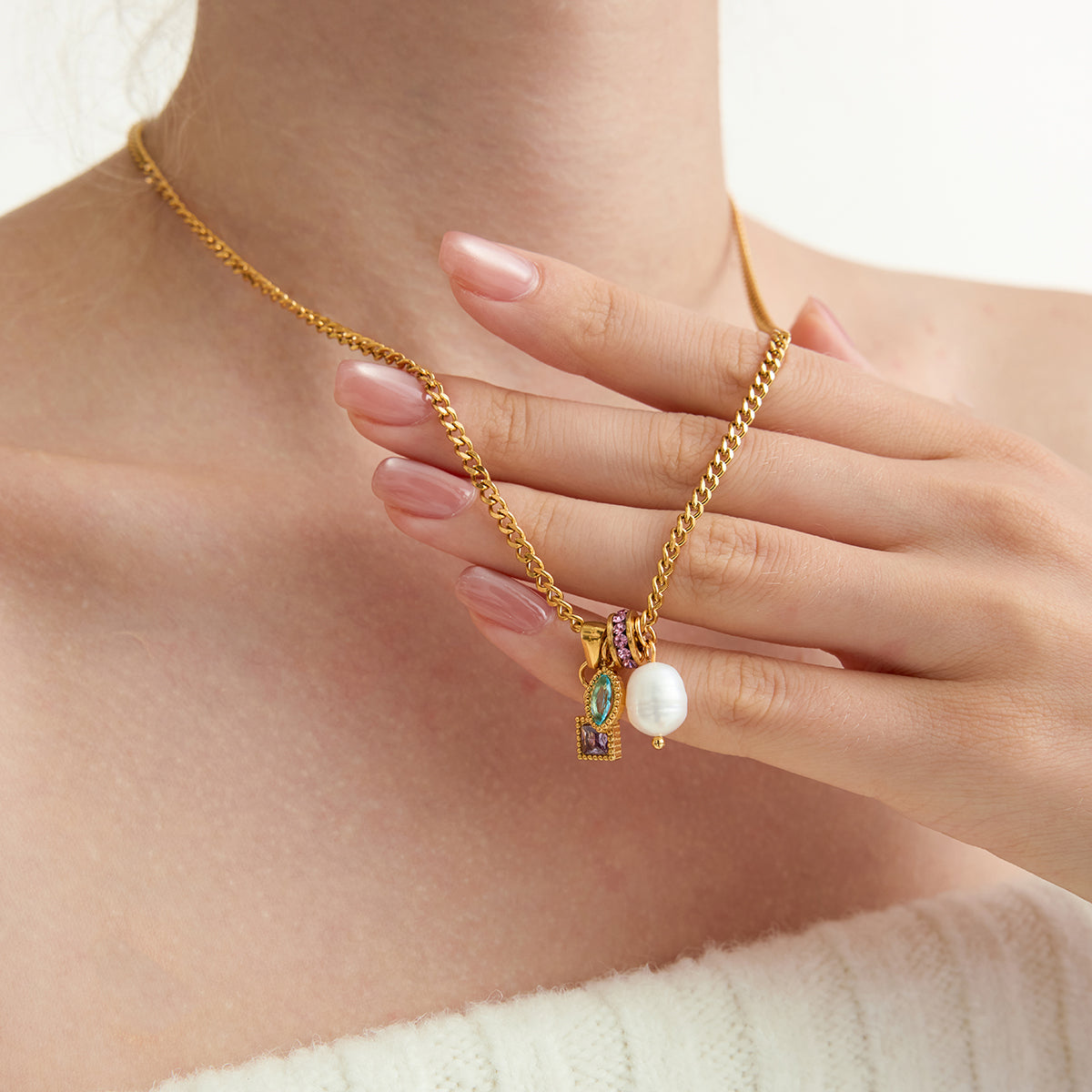 Salina Jewelled Talisman Curb Necklace
