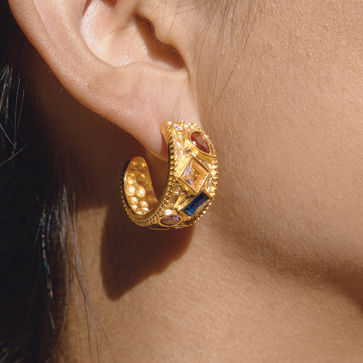 Meltemi Jewelled Textured Hoop Earrings