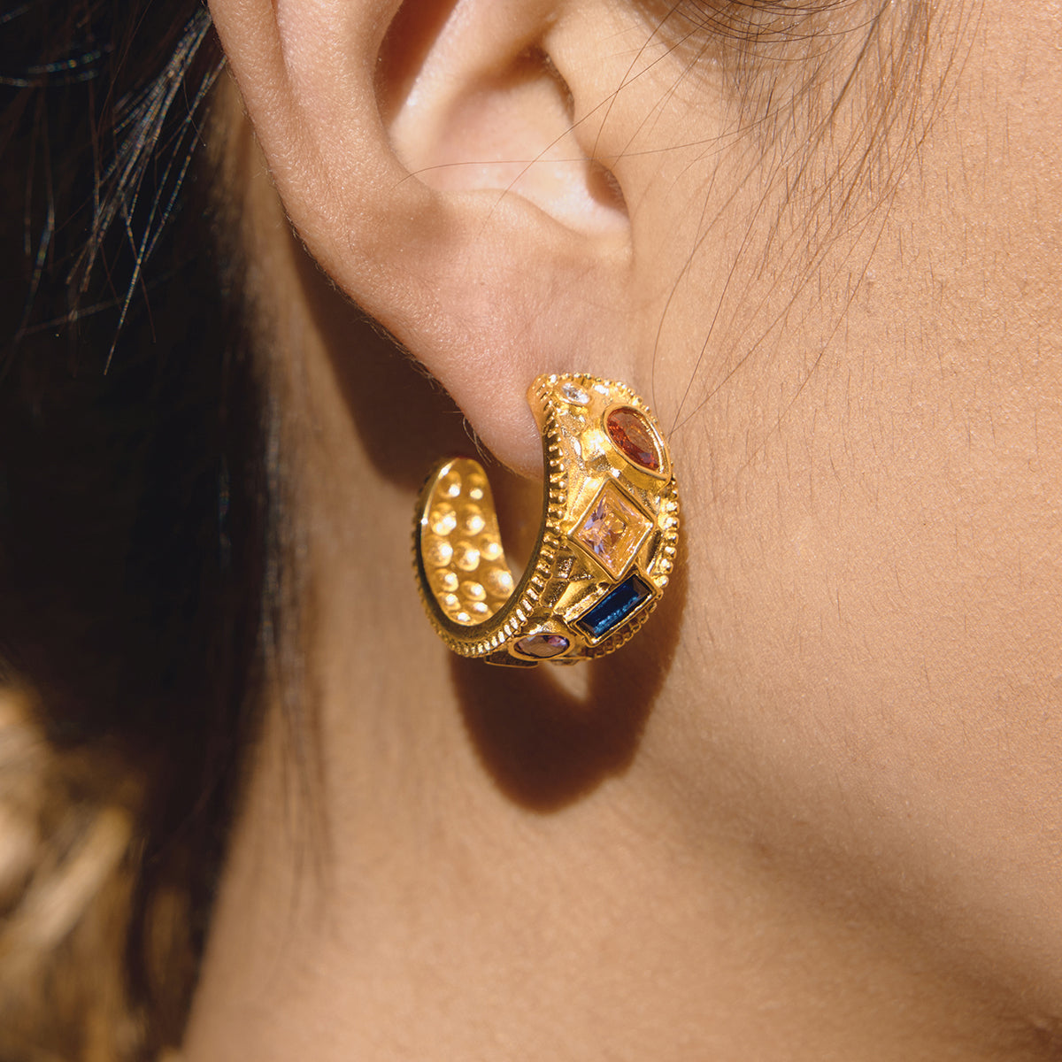 Meltemi Jewelled Textured Hoop Earrings