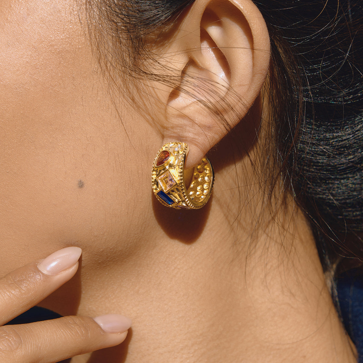 Meltemi Jewelled Textured Hoop Earrings