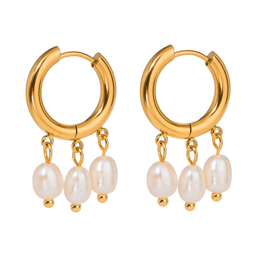 Lagoon Pearl Drop Hoop Earrings