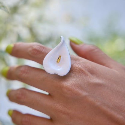 Marea White Enamel Bloom Ring