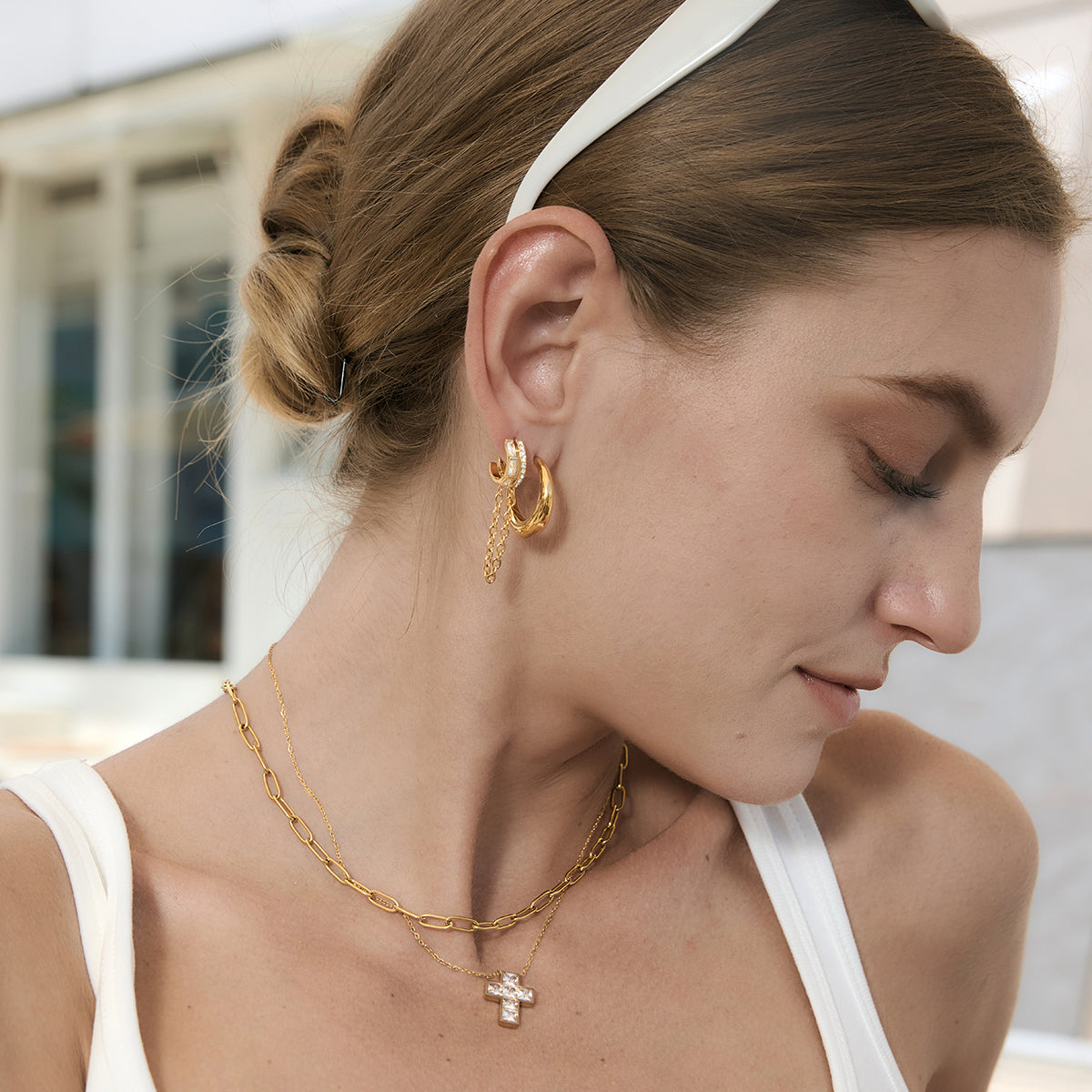 Solana Paved Chain-Drop Earrings