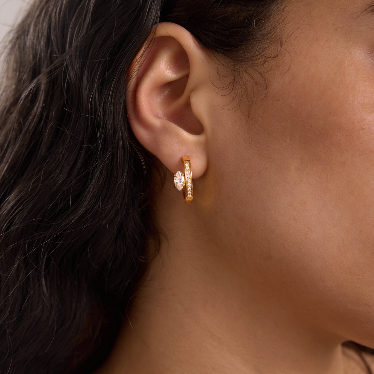 Riva Petal Stone Huggie Earrings