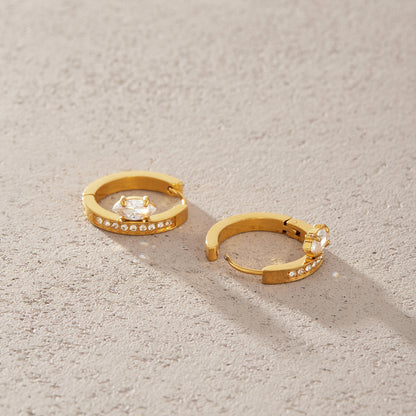 Riva Petal Stone Huggie Earrings