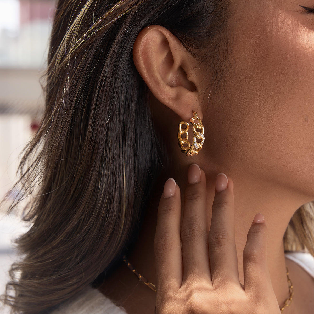 Calanque Paved Link Hoop Earrings