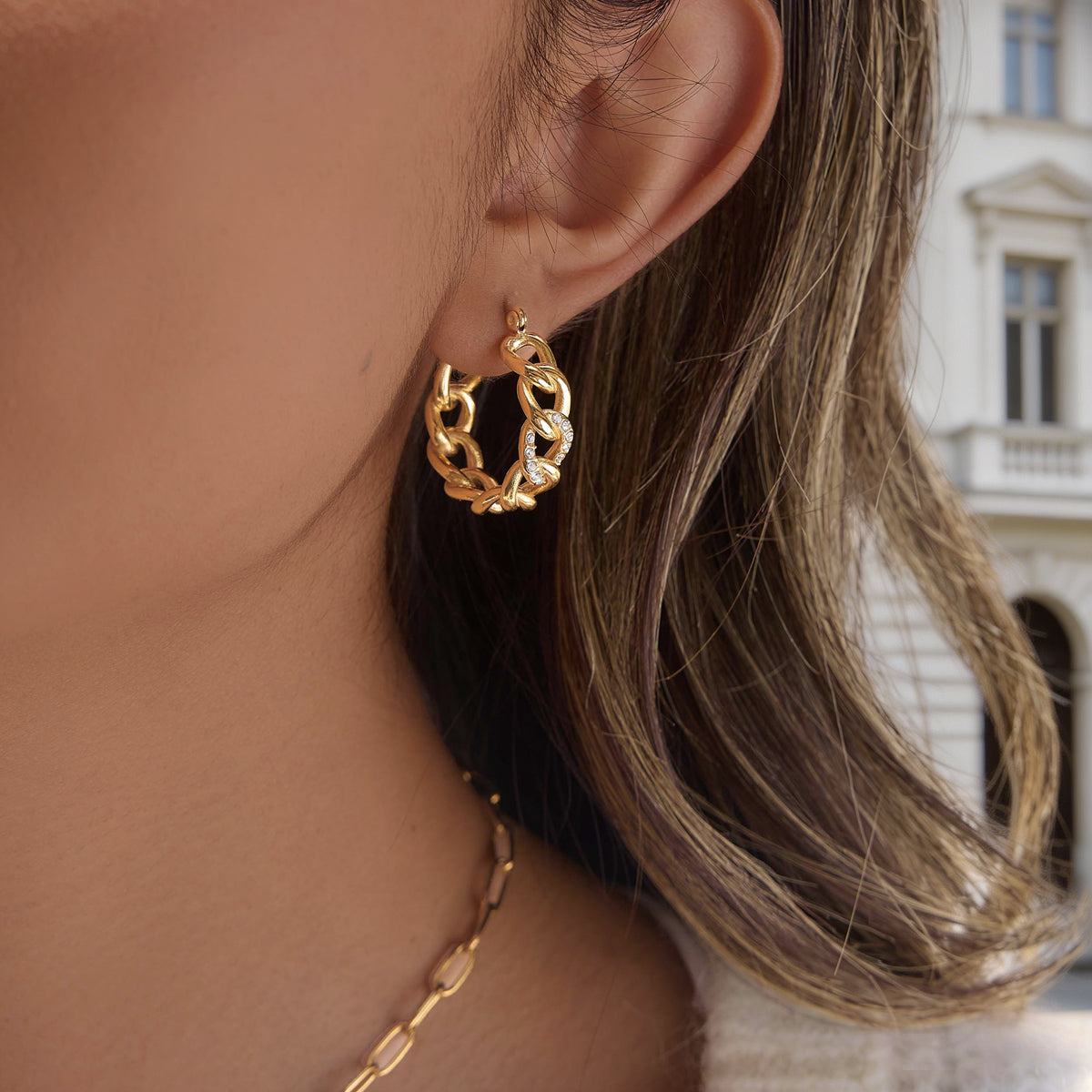 Calanque Paved Link Hoop Earrings