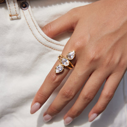 Solene Triple Bezel Adjustable Ring