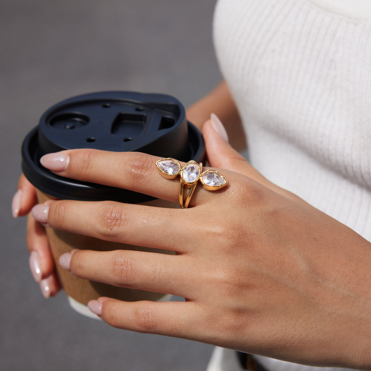 Solene Triple Bezel Adjustable Ring