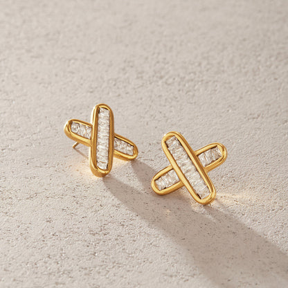 Cala Crossed Bar Stud Earrings