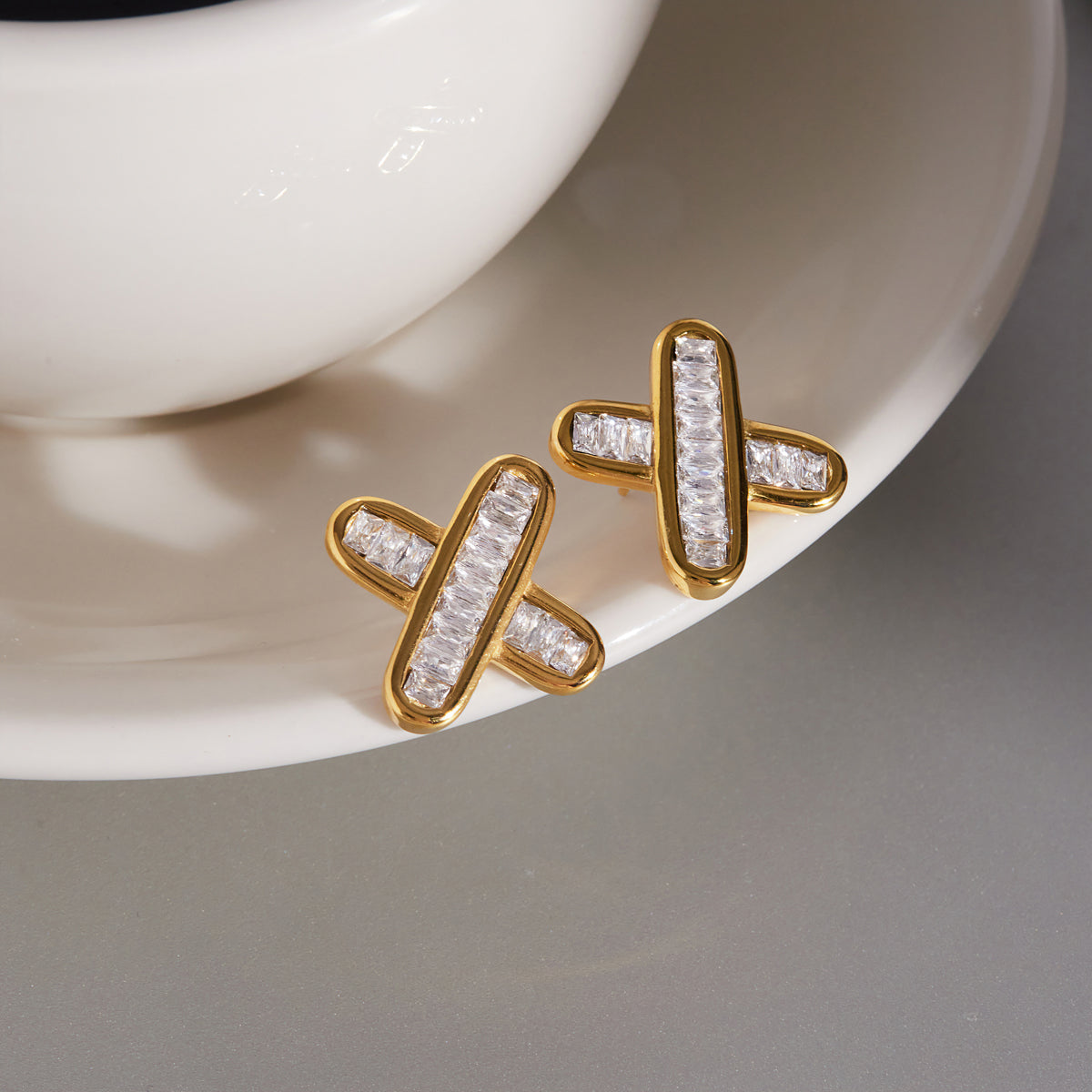 Cala Crossed Bar Stud Earrings